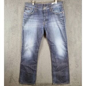 G Star Raw Jeans Mens 36x32 Blue Denim Pants 3301 Straight Button Fly